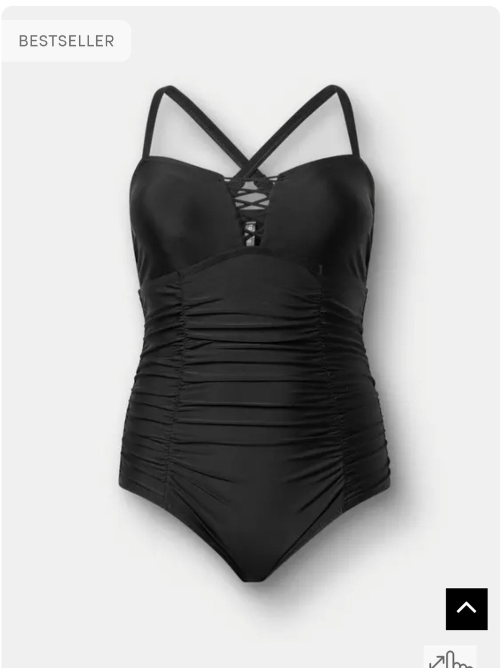 Women’s Black Ruched One-Piece Swimsuit with Crisscross Detail Torrid Size 2